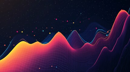 Poster - Colorful data flowing across futuristic landscape under starry sky
