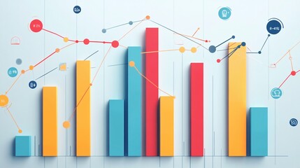 Poster - Colorful bar graph showing market trends and business performance with icons and percentages