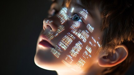 Aufkleber - Child observing futuristic data stream projected on face