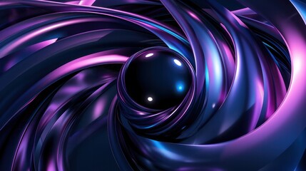 Wall Mural - Abstract backgrounds metallic blue purple curves spiral shiny ball center create elegant futuristic composition colors sense depth swirl minimalist movement and glossy.