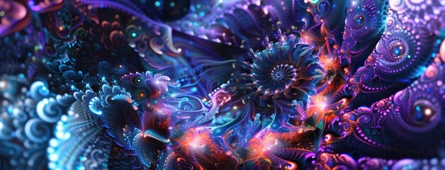 Mystical 3D geometry fractal three dimensional surreal abstract illustration modern artistic colourful dynamic fantasy geometry graphic.