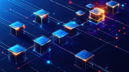 Wall Mural - blockchain chain weaving through holographic ballots in a secure data network