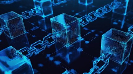 Wall Mural - blockchain chain weaving through holographic ballots in a secure data network