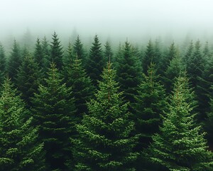  Misty Evergreen Forest Aerial View.