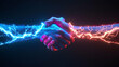 © sakulkarn - Electric Hands Shaking in Blue and Red Lightning Dramatic Visual
