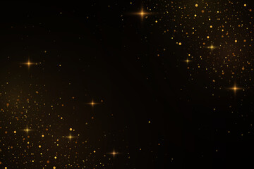 Poster - The dust sparks and golden stars shine with special light, bokeh effect. Vector sparkles on a transparent background. Christmas light effect. Sparkling magical dust particles.