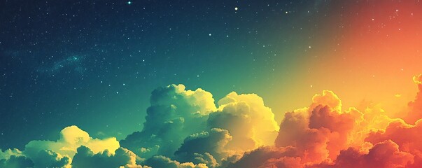 Leinwandbilder - Colorful cloudscape with stars shining brightly in the night sky