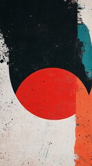 Fototapete - Abstract geometric painting featuring red circle and black shapes on textured background