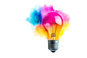 Wall Mural - Light bulb idea, colorful watercolor background, cut out transparent