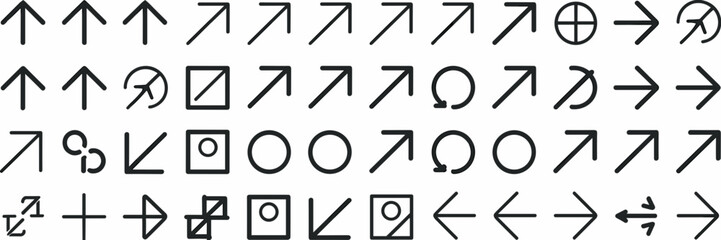 Vector sheet with directional arrow icons in multiple styles – Ideal for design, motion graphics, or interface and navigation design.