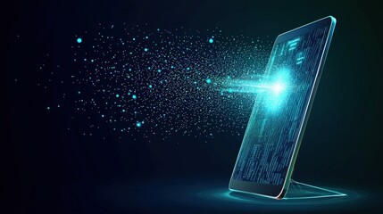 Wall Mural - futuristic tablet projecting holographic business data analysis
