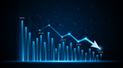 Aufkleber - Downward trend of business graph or investment concept with decreasing profits. company downward arrow	