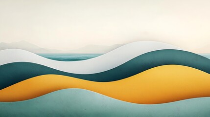 Poster - Abstract gold teal white wave background