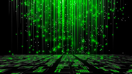 Wall Mural - futuristic digital matrix background with green data streams