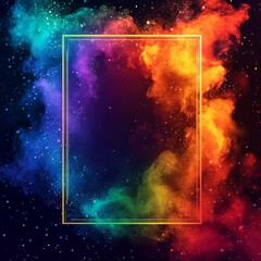 Poster - Colorful Cosmic Frame: A vibrant explosion of dust and light creates a stunning celestial border around a central dark space.