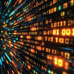 Poster - Data Stream Visualization: Binary Code Flowing Through a Digital Landscape