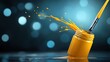 © tawat - Dynamic splash of yellow liquid from a glass, refreshing visual spectacle yellow
