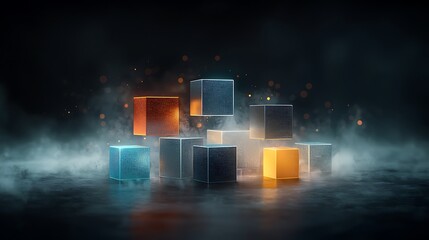 Poster - Glowing translucent cubes abstract image