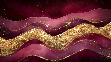 Wall Mural - stunning purple and gold wave pattern capturing the fluidity and movement of water with rich colors 
