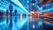 © Blur Bokeh - Blurred futuristic spaceport terminal with passengers in the background