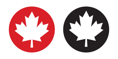 canada maple leaf vector icon set. canadian flag leaf in black and red colors.