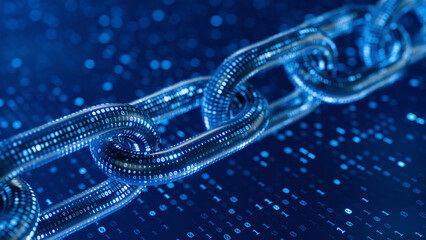 Wall Mural - block chain concept - chain of digital code . 3d rendering