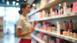 © GG Kenji - 3d Flat icon as Individual with a beauty store cosmetics and makeup bag overlay symbolizing American beauty shopping in double exposure with copy space. concept as An individual blended with a beauty