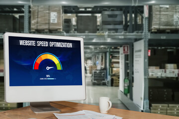 Wall Mural - computer software evaluating website loading speed. concept of improving website loading speed snugl