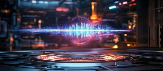 Wall Mural - futuristic soundwave visualization: digital audio sphere