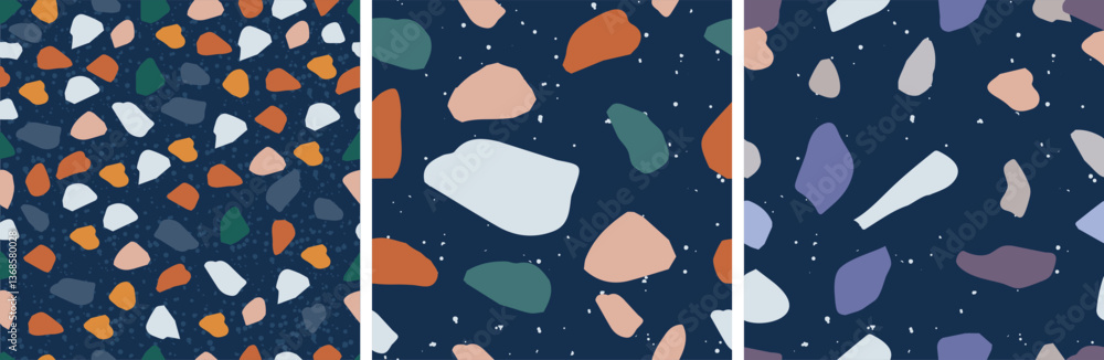 Cartoon vector illustration of three seamless terrazzo-style ...