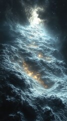 Wall Mural - Majestic cosmic waves of light and dark clouds swirl in a vast expanse of the universe showcasing celestial beauty