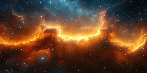 Wall Mural - Colorful cosmic clouds illuminate the night sky, showcasing vibrant hues of red, orange, and blue in deep space
