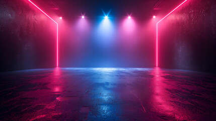 Wall Mural - Neon Glowing Lines Pink Blue Futuristic Background, Cyberpunk Digital Art for Modern Designs