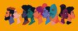 © peppastocker - Diverse portraits side by side: profiles of multicultural faces on yellow background vector