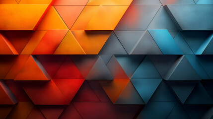 Wall Mural - geometric triangle orange blue gradient, modern 3d art background for trendy designs