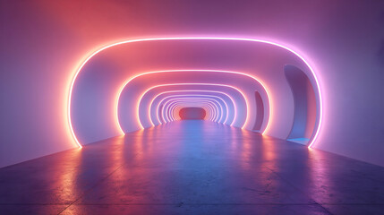Wall Mural - Abstract Neon Tunnel Pink and Blue Glowing Lines, Futuristic Modern Digital Art Background