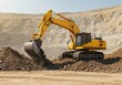 © moo - Heavy earthmoving equipment performing excavation work at surface mine producing minerals, material extraction and commodity supply for construction industry use
