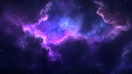 Wall Mural - Purple nebula background - space galaxy starscape illustration. Nebulous Glow. Illustration