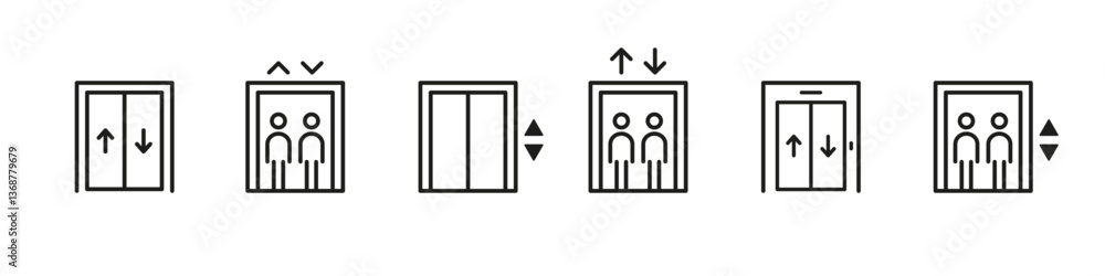 Elevator icon. Lift sign vector set. Up and down level line icons ...
