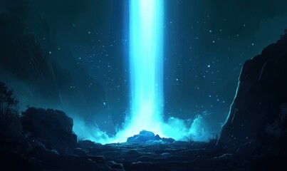 Poster - an atmospheric backdrop with a smooth, two-toned blue gradient and a luminous central light beam