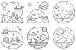 © MAHMUDA  - Space Landscape Outline Coloring Book Page Line Art Drawing Set