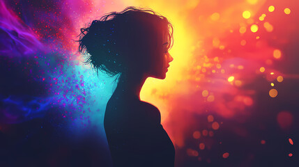 Wall Mural - Ai generated mystical girl silhouette abstract background glowing aura high resolution. Eclipsed Aura. Illustration