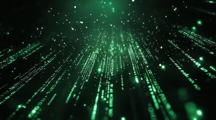 Digital stream of green binary code falling like rain. Matrix-like design.