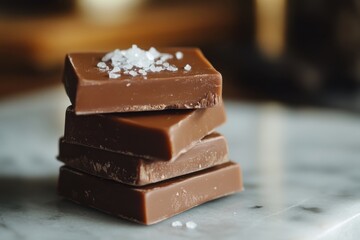 Aufkleber - Delicious chocolate squares topped with sea salt on a marble surface