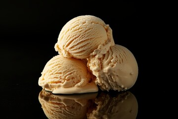 Poster - Creamy vanilla ice cream scoops piled on a reflective surface showcasing a delicious dessert
