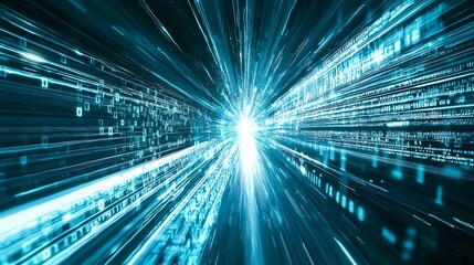 Digital data stream explosion.  Rapid binary code, technology in motion,  high-speed digital information