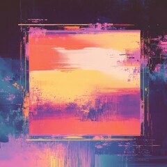 Aufkleber - Abstract Expression: Vibrant Color Field with Geometric Frame, Digital Glitch Art Inspired Composition 