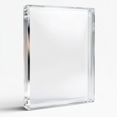 Poster - Clear Crystal Rectangular Block on White Backdrop: Modern Award or Display Piece with Reflected Light, Sharp Edges