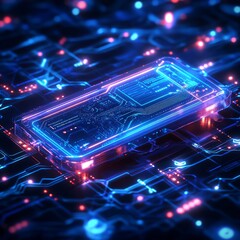 Fototapete - Futuristic Phone on Glowing Circuit Board: High-Tech Connectivity and Digital Innovation