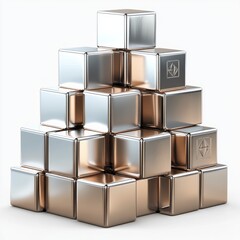 Poster - Metallic Cubes Pyramid Display with Intricate Design & Reflective Surfaces, Abstract Geometric Sculpture